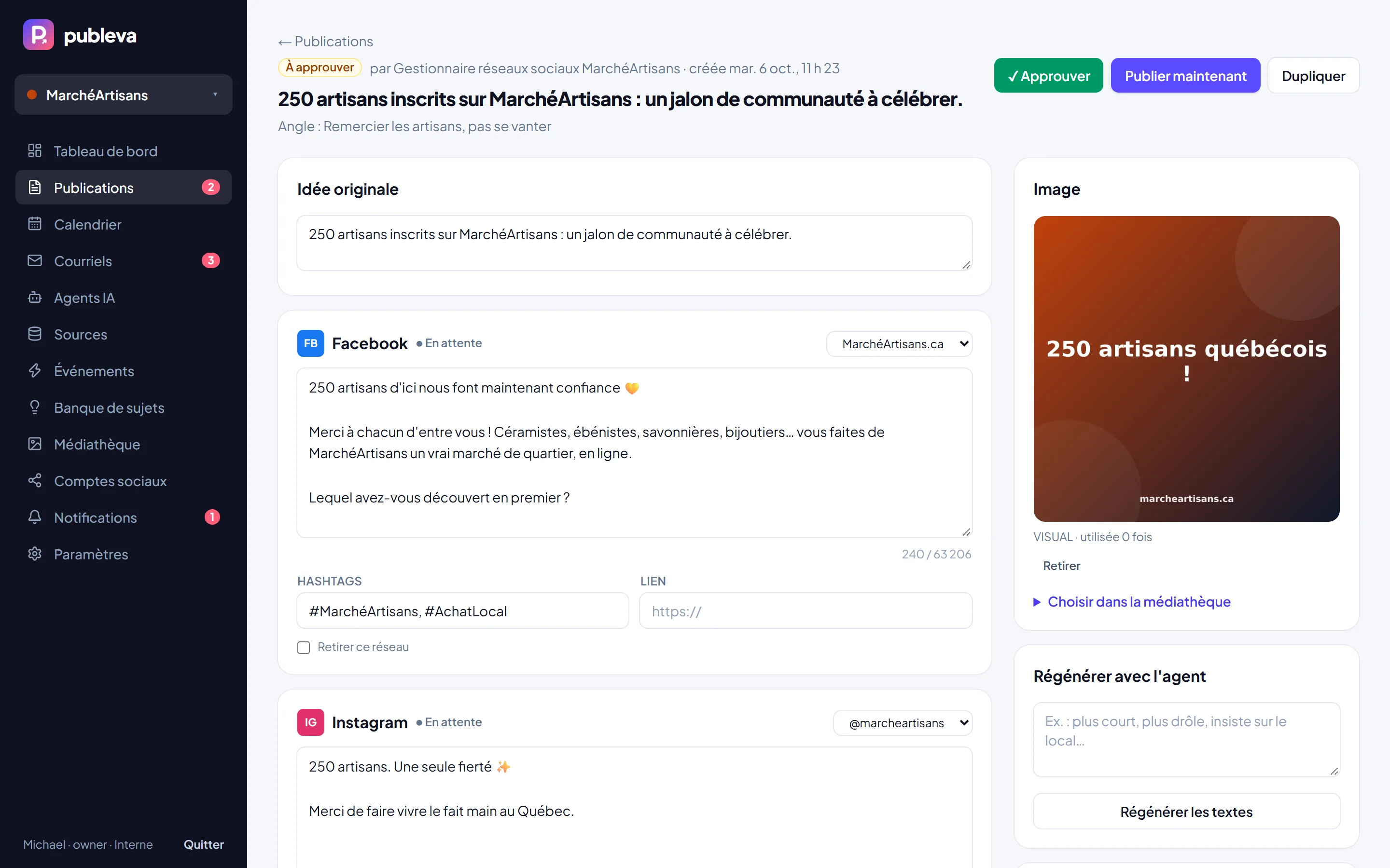 Chaque publication, réseau par réseau